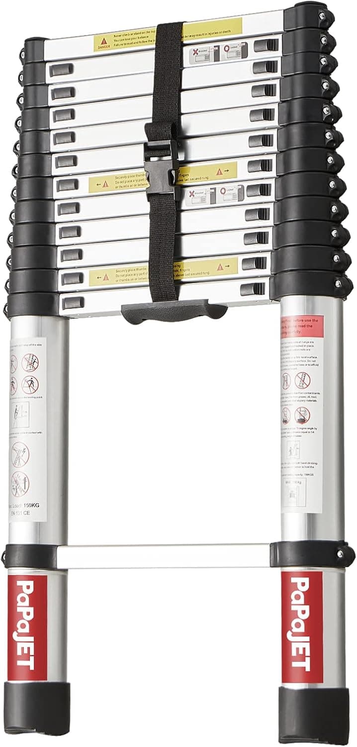 PAPAJET 12.5 FT Telescopic Ladder, Aluminum Multi-Purpose Telescoping Extension Ladder, Retraction Ladder for Home Maintenance Indoor Outdoor