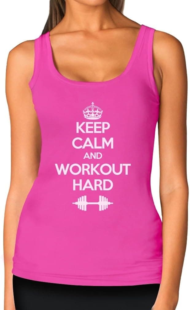 TeeStars Women's - Keep Calm & Workout Hard Tank Top Medium Pink