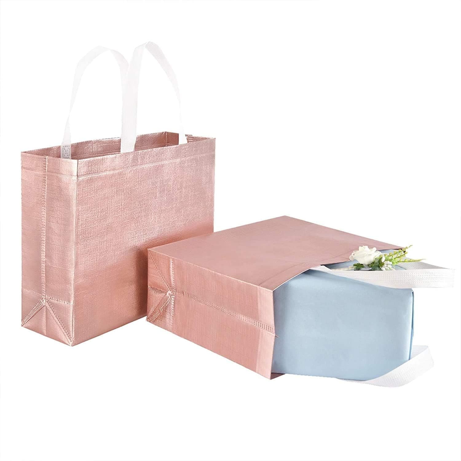 Set of 5 Stylish Reusable Shopping Bag, Glossy Glitter Reusable Grocery Bag with Handle, Non-Woven Fashionable Tote Bag, Gift Tote Bags for Women Groceries Wedding bridesmaid Birthday Party