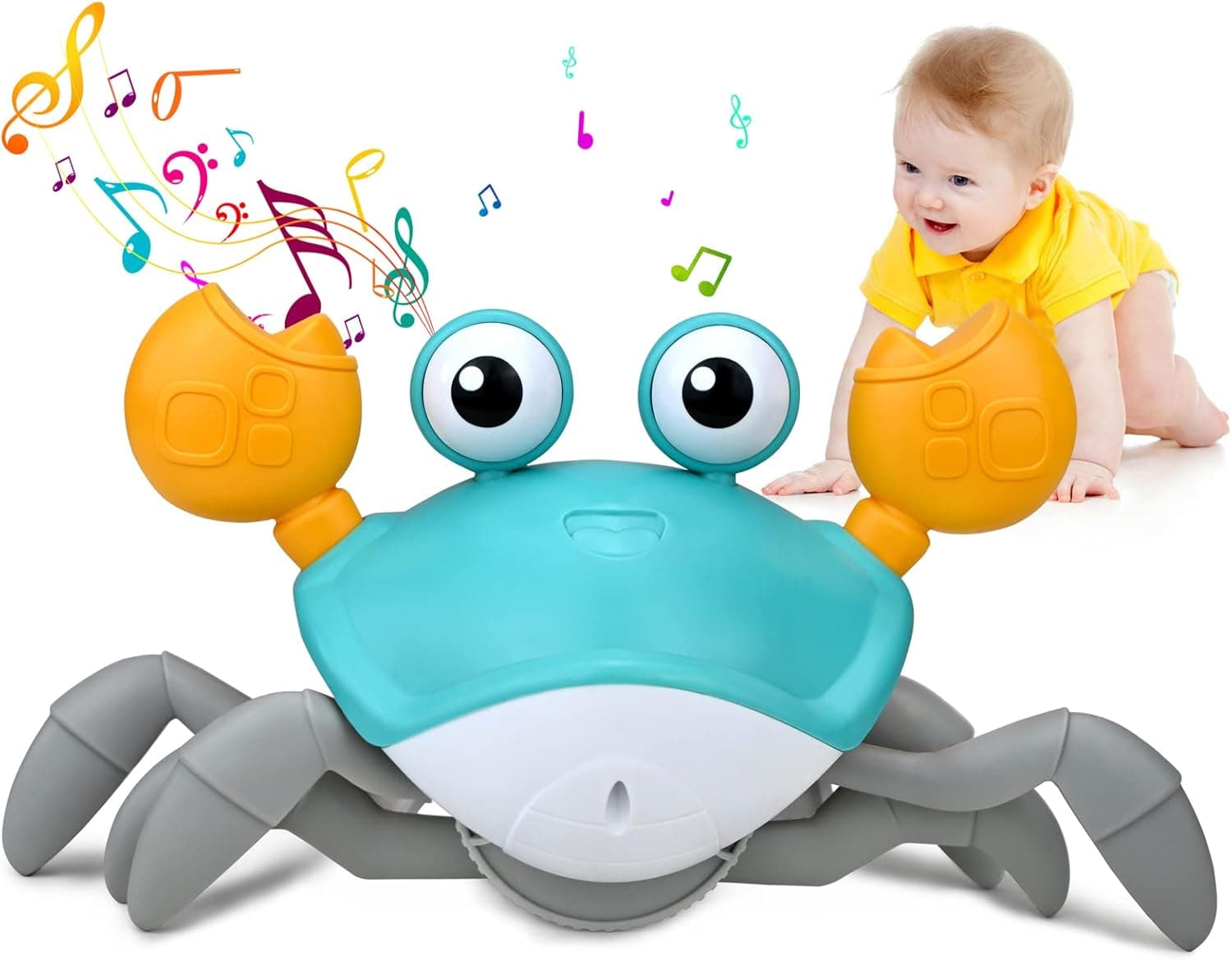 Crawling Crab Baby Toy for Tummy Time, Cute Electric Walking Moving Dancing Crab, Infants Babies Toddlers Kids Toys Boys Girls Gifts, Sensory Interactive Crawl Education Learning Musical Toy (Green)
