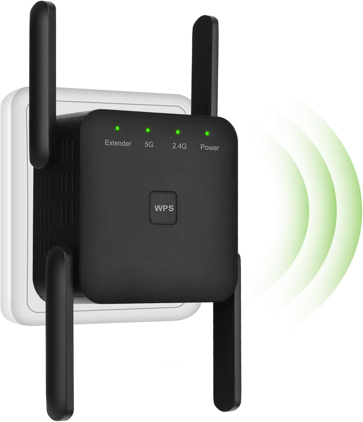 WiFi Range Extender 1200Mbps, Wireless Signal Repeater Booster 2.4 & 5GHz Dual Band 4 Antennas 360° Full Coverage, Extend WiFi Signal to Smart Home & Alex Devices (Black)