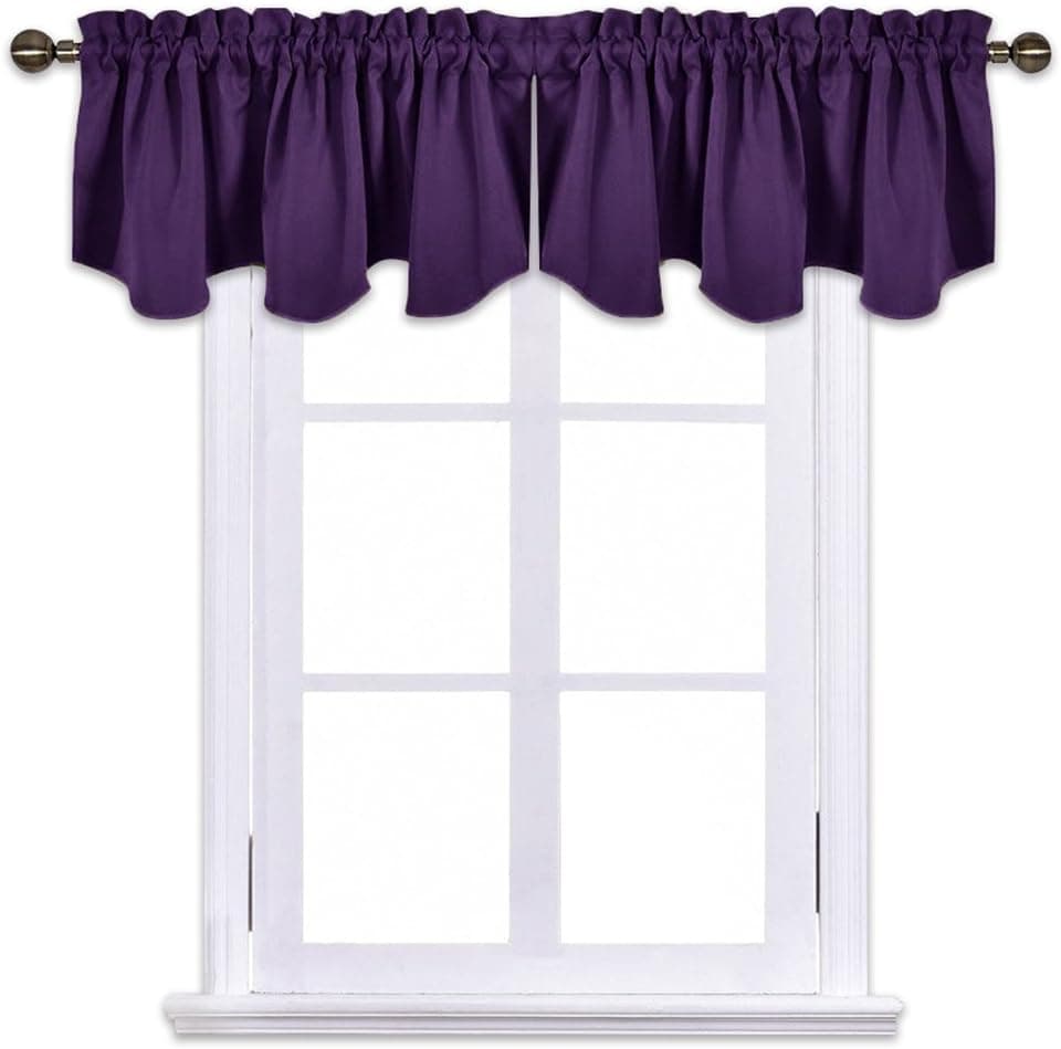 NICETOWN Blackout Window Draperies Curtains - Home Fashion 52-inch by 18-inch Scalloped Pole Pocket Valance Kitchen/Living Room/Bedroom Window Toppers Curtains, Dark Purple, 2 Panels