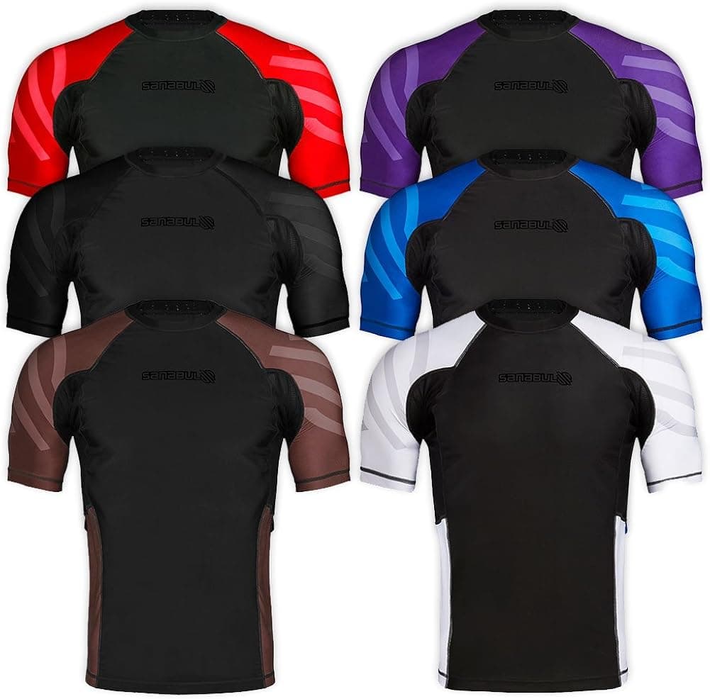 Sanabul Essentials Short Sleeve Compression Training Rash Guard for MMA BJJ Wrestling