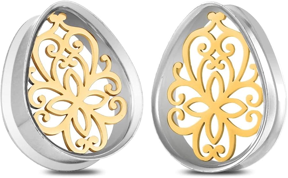 LADEMAYH 2 PCS Teardrop Shape Ear Plugs Tunnels Gauges for Stretched Ears - Lightweight Stainless Steel 316L Double Flared Expander Body Piercing Jewelry