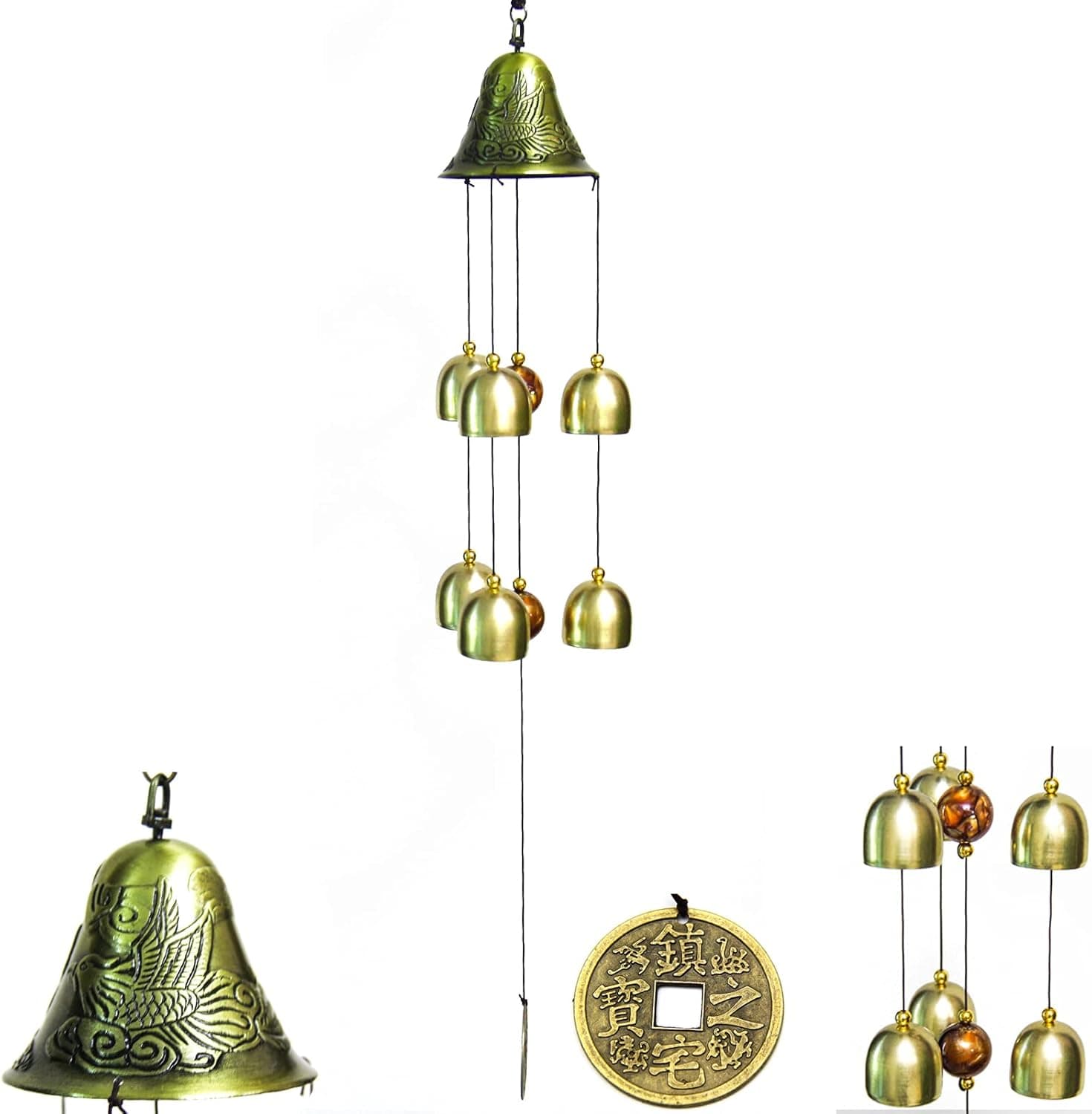 Wind Chimes Windchimes Outdoors, Lucky Wind Chime Chinese Feng Shui Metal Bell Wind Chime Dragon and Phoenix Wind Chimes Feng Shui Hanging Chime, Gifts for Grandma Women or Mom, Home,Patio,Garden