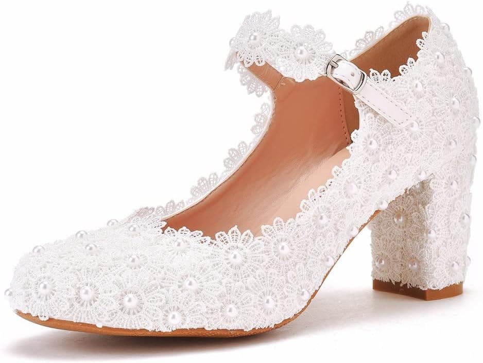 Cylele Mgg Women Lace White Wedding Pumps Bride Fashion Sweet High Heels New Party Dance Bridal Shoes Woman Big Size