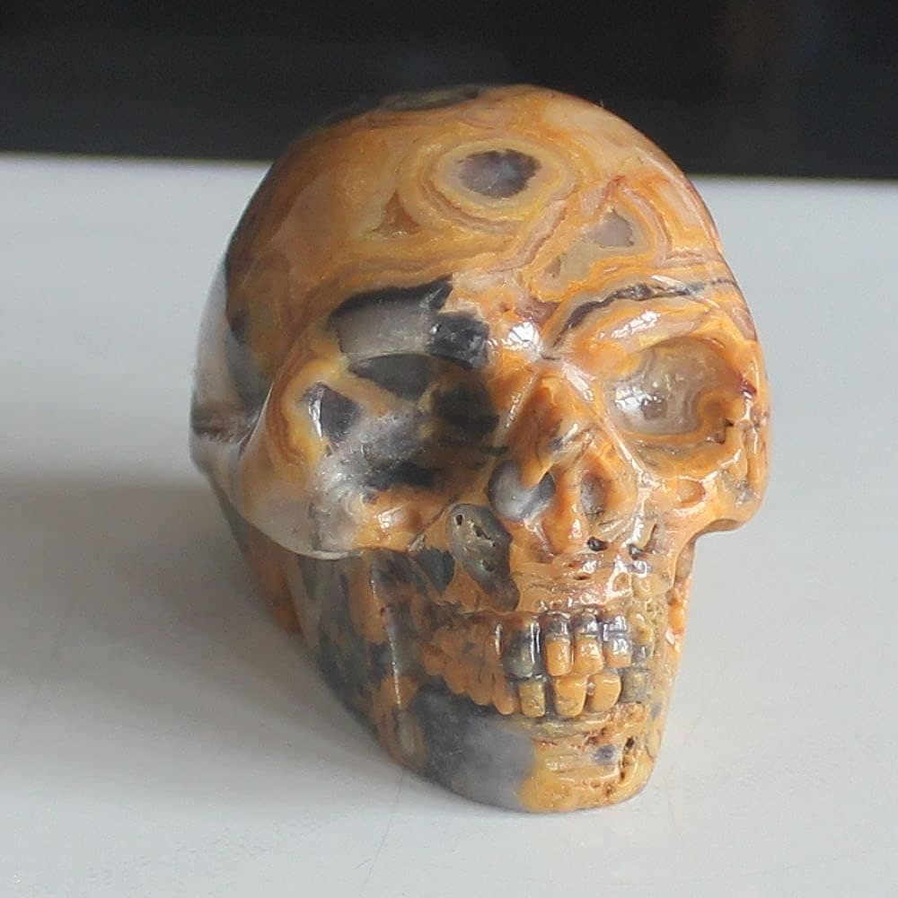 2'' Hand Carved Mixed Gemstone Skull Figurine Carving Home Decor (Crazy lace Agate 2)