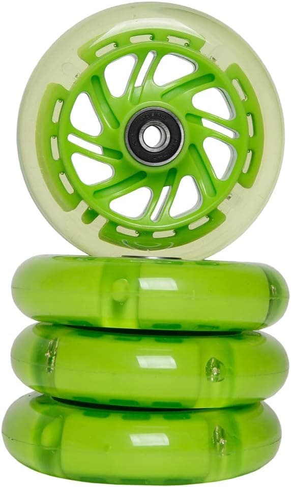 FREEDARE Scooter Wheels with Bearings Scooter Replacement Wheels 100mm LED Wheels (Clear Green,Set of 4)