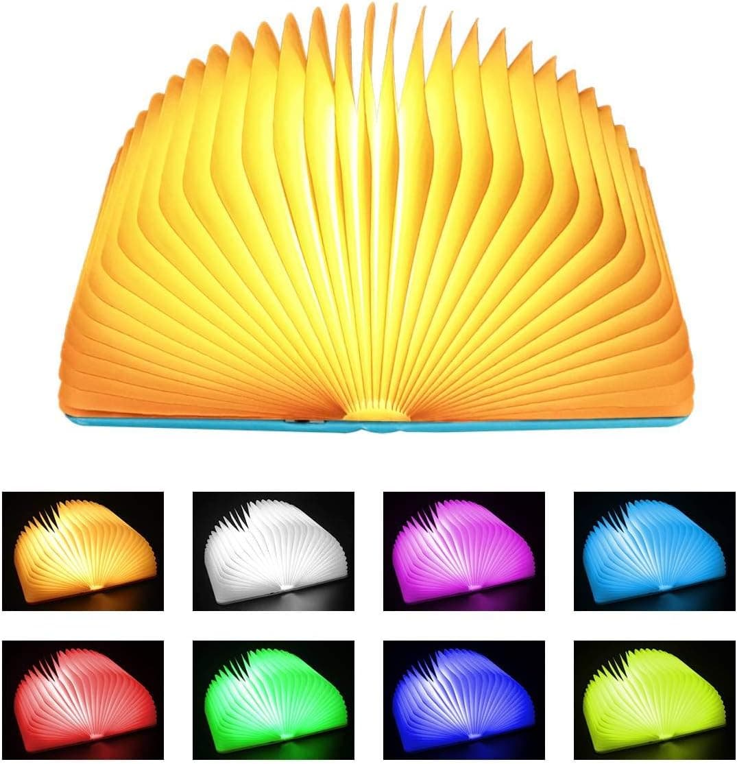 XIUDI 8 Colors Folding Book Lamp,Upgraded Version Portable Desk Light,Novelty LED Paper Lantern with USB Rechargeable Night Light,Blue (Size 8.6×6.3×1in)