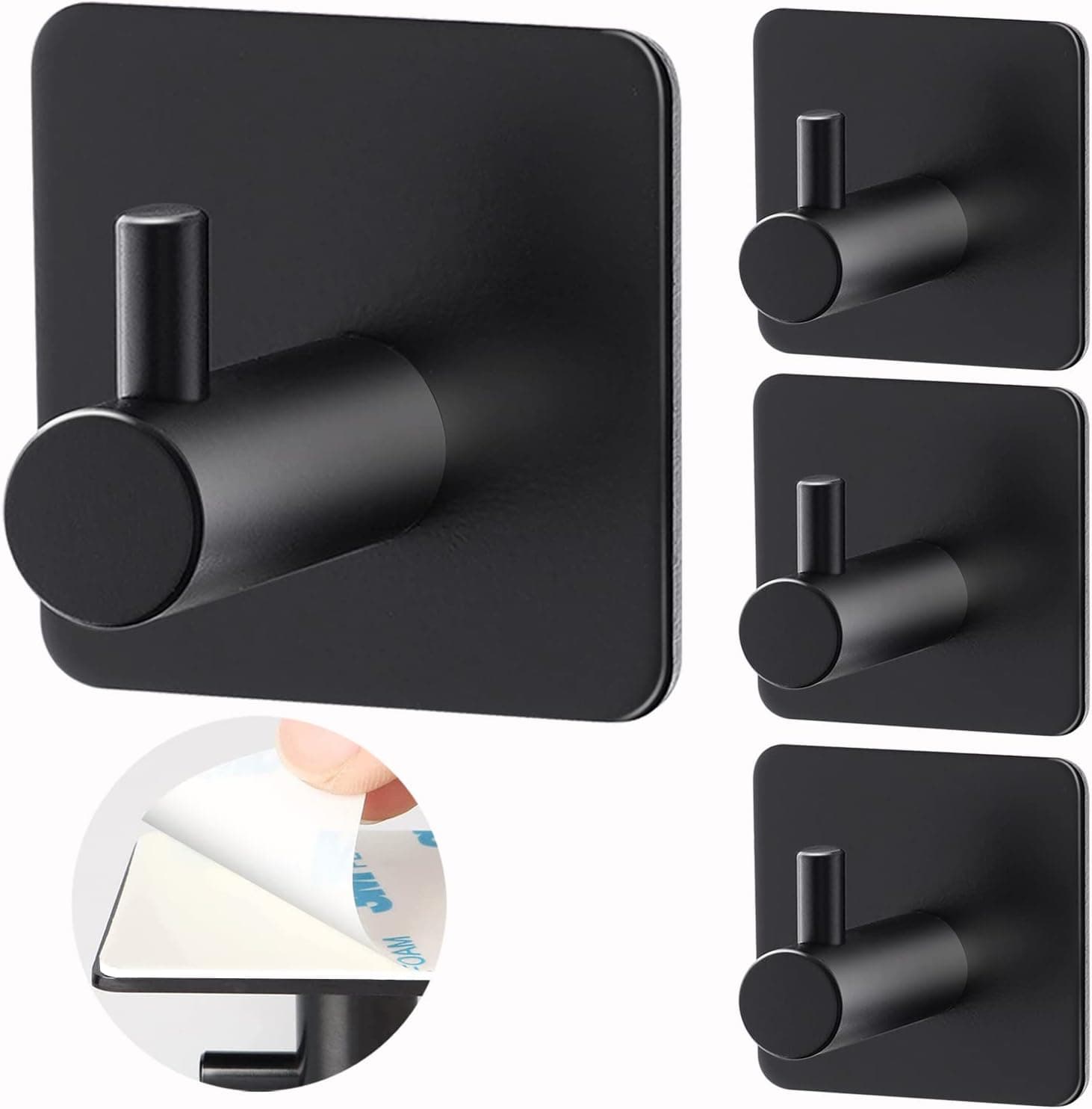 Yongbang Adhesive Hooks Heavy Duty Stick on Hooks Wall Hangers Waterproof 304 Stainless Steel Towel Hanger Holder Sticky Hooks for Hanging Bathroom Kitchen Home Robe Coat Bags Office 4PCS Black