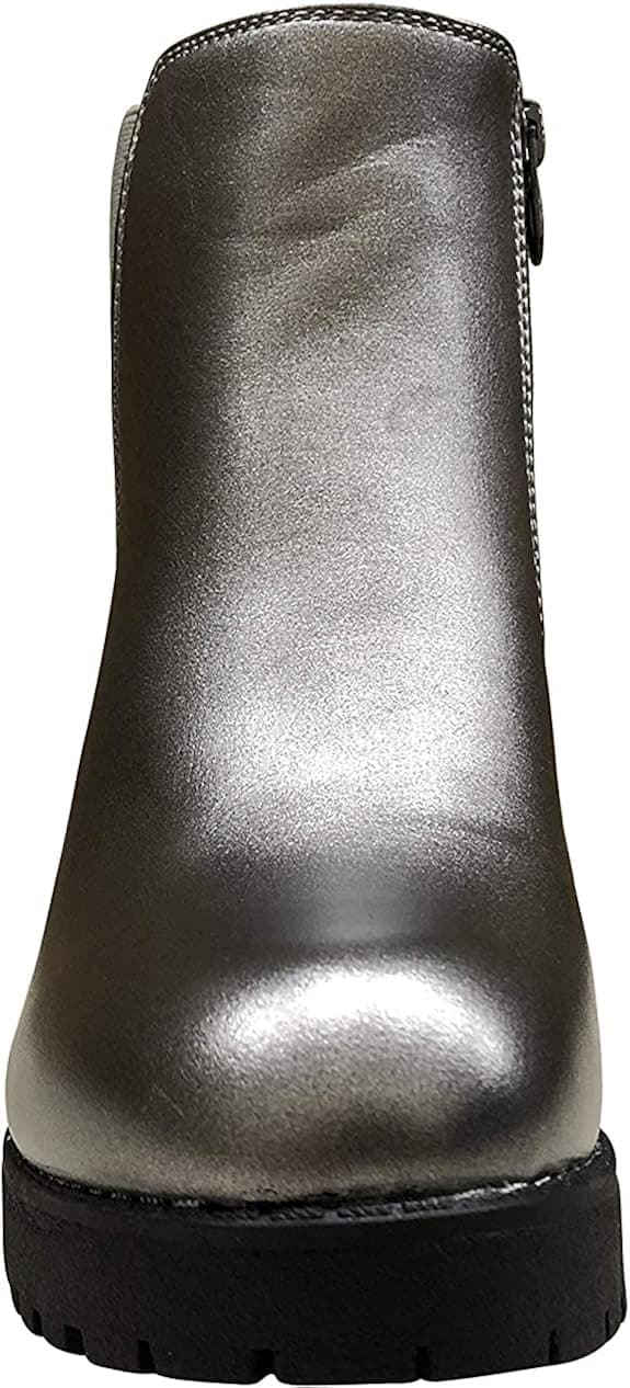 REFRESH CLUB-01 Women's Slip On Chunky Heel Ankle (7.5, Pewter)