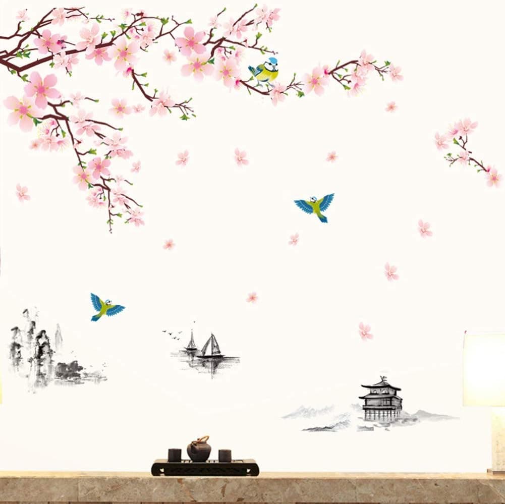 NarutoSak Wall Sticker,Spring Flower Tree Bird Wall Sticker DIY Decal Home Living Room Bedroom Decor