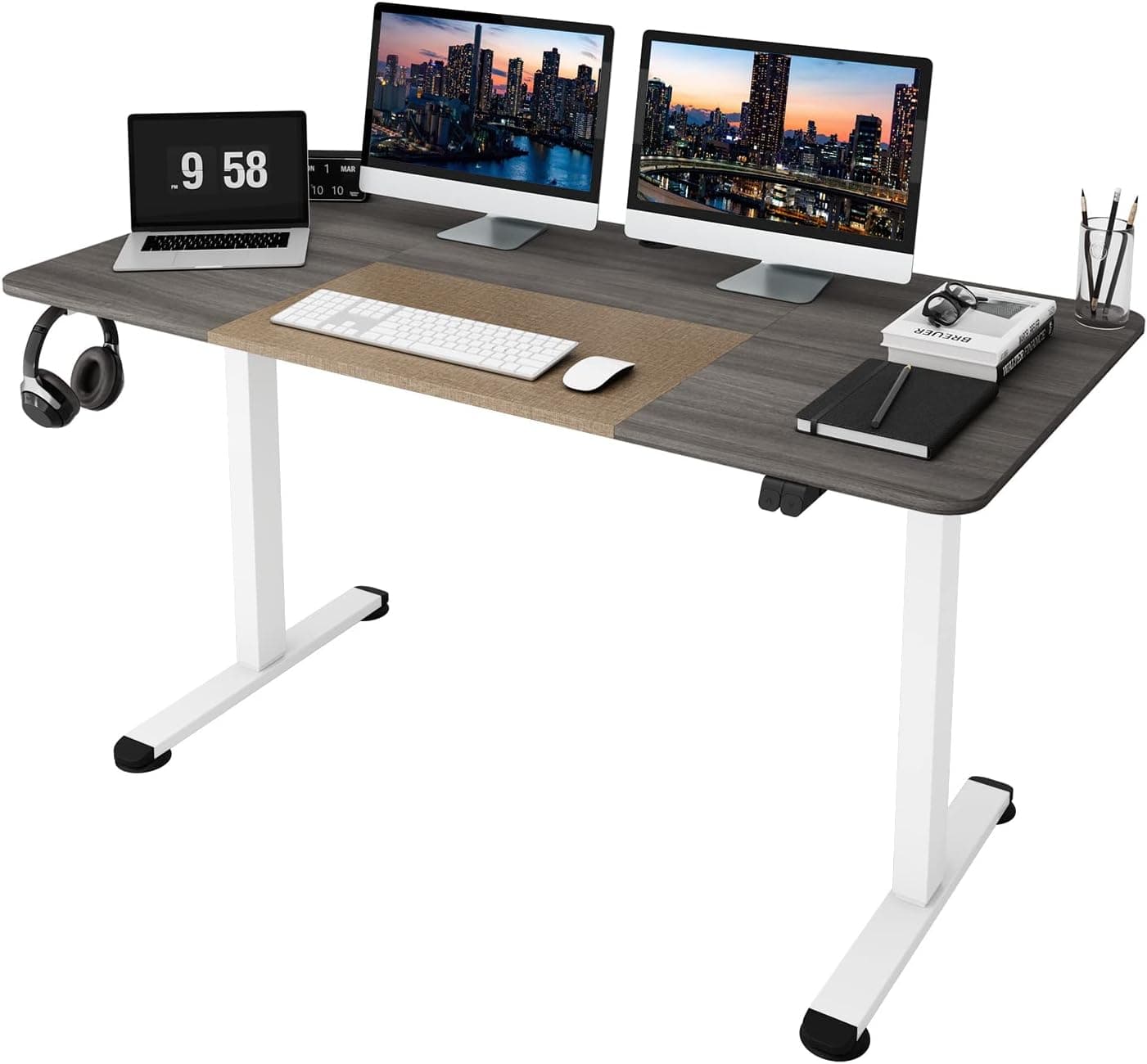 Tangkula 55 x 28 Inch Large Electric Standing Desk, Height Adjustable Sit to Stand Desk with Powerful Motor & Anti-Collision Design, Ergonomic Stand Up Workstation with Metal Frame, Home Office Desk