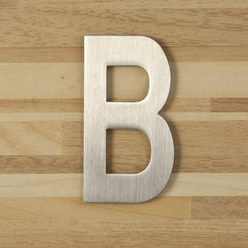 Mellewell Adhesive 3 Inches Mailbox Door Sign Number House Address Number, Brushed Stainless Steel, Letter B