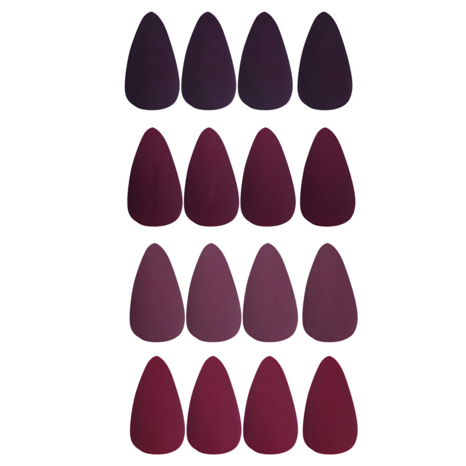Laza 112 Pcs Colorful Fake Nails 4 Packs Stiletto Almond Peach Purplish Conch Carmine Full Cover Medium Matte Artificial Acrylic Nails - Prune Mulberry