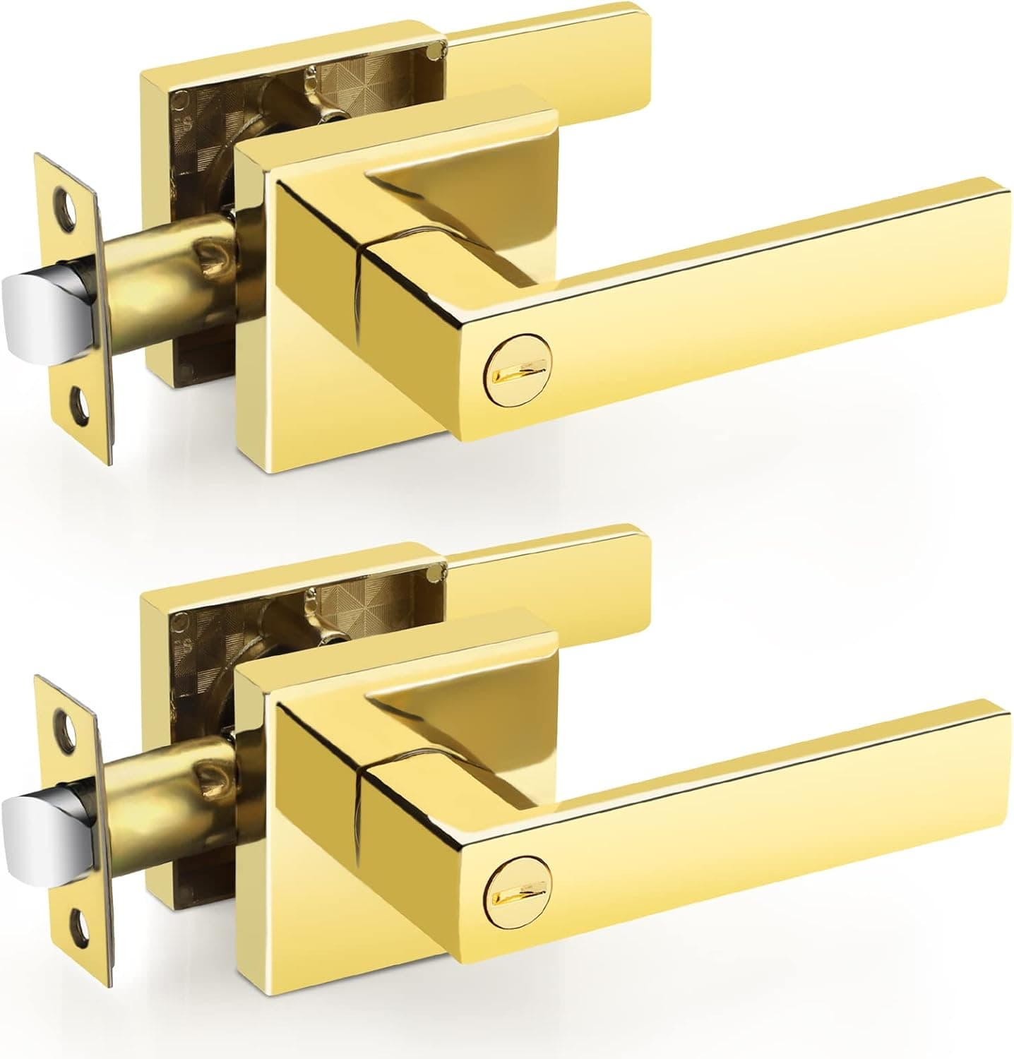 EHOMEWARE 2 Pcs Polished Brass Door Handles for Bedroom Bathroom, Door Knobs Interior in Sliver Finish, Privacy Door Knobs Heavy Duty Contructions, Keyless Interior Door Knobs, Modern Door Levers