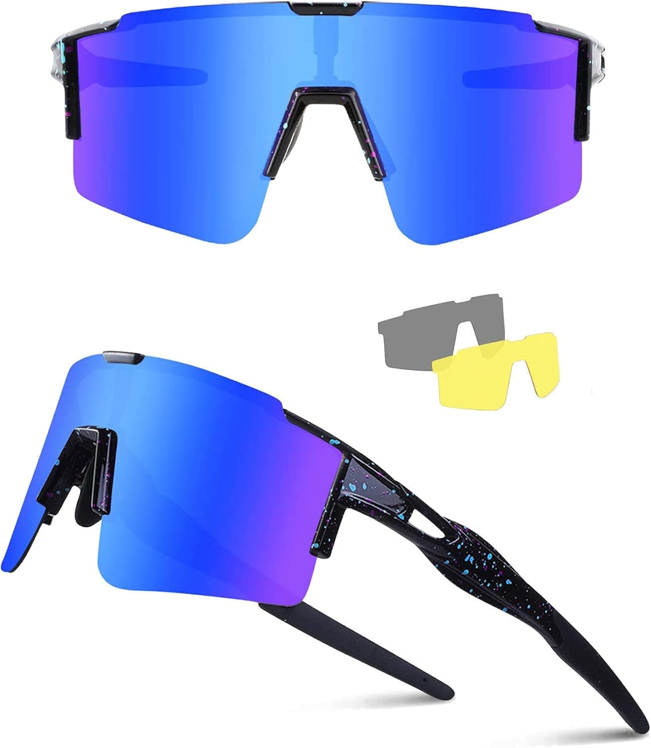 Ukoly Cycling Sunglasses for Men Women with 3 Interchangeable Lenses, Polarized Sports Sunglasses, Baseball Sunglasses