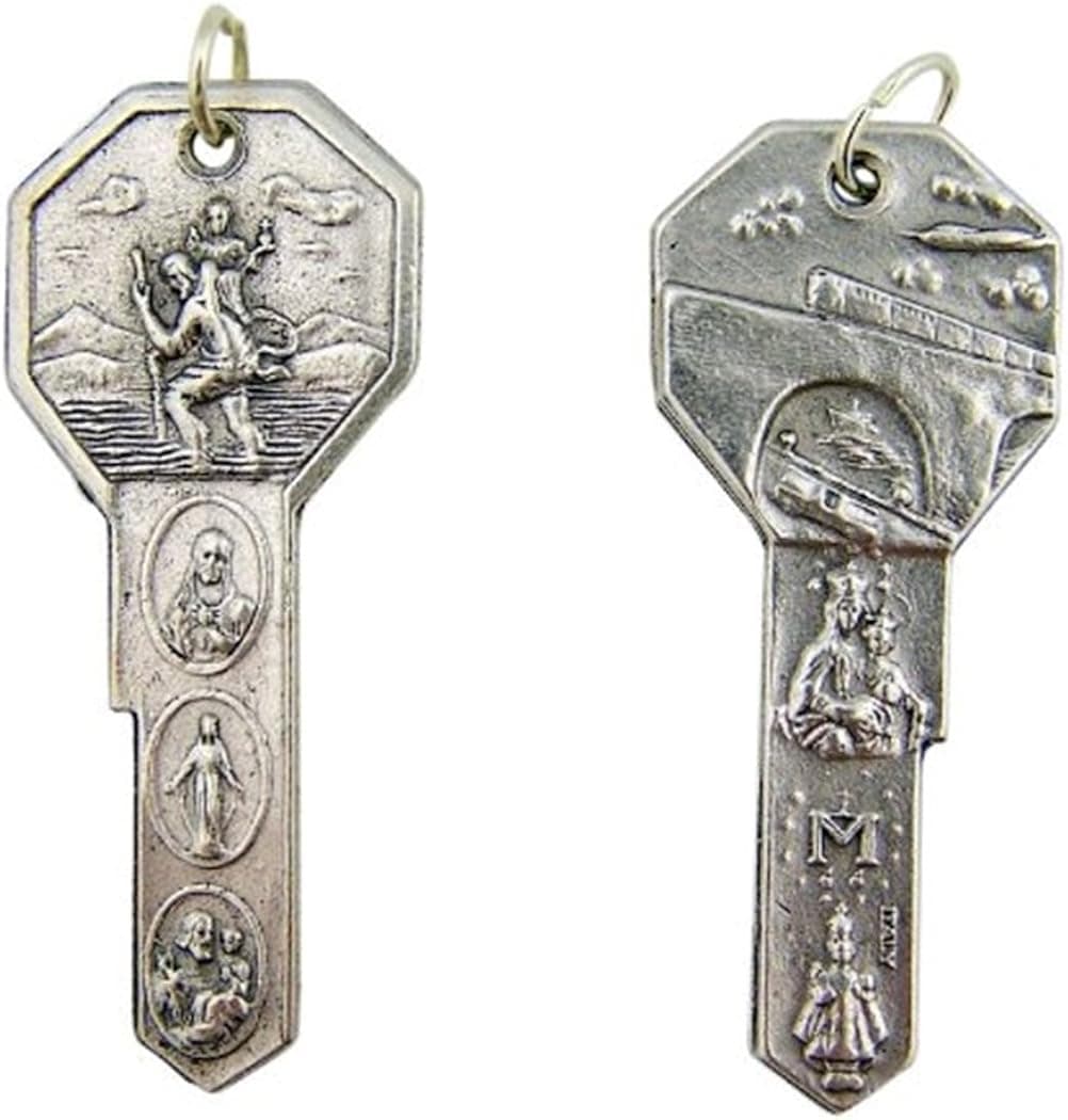 RA Silver Tone Saint Christopher Key to Heaven Medal, 2 Inch