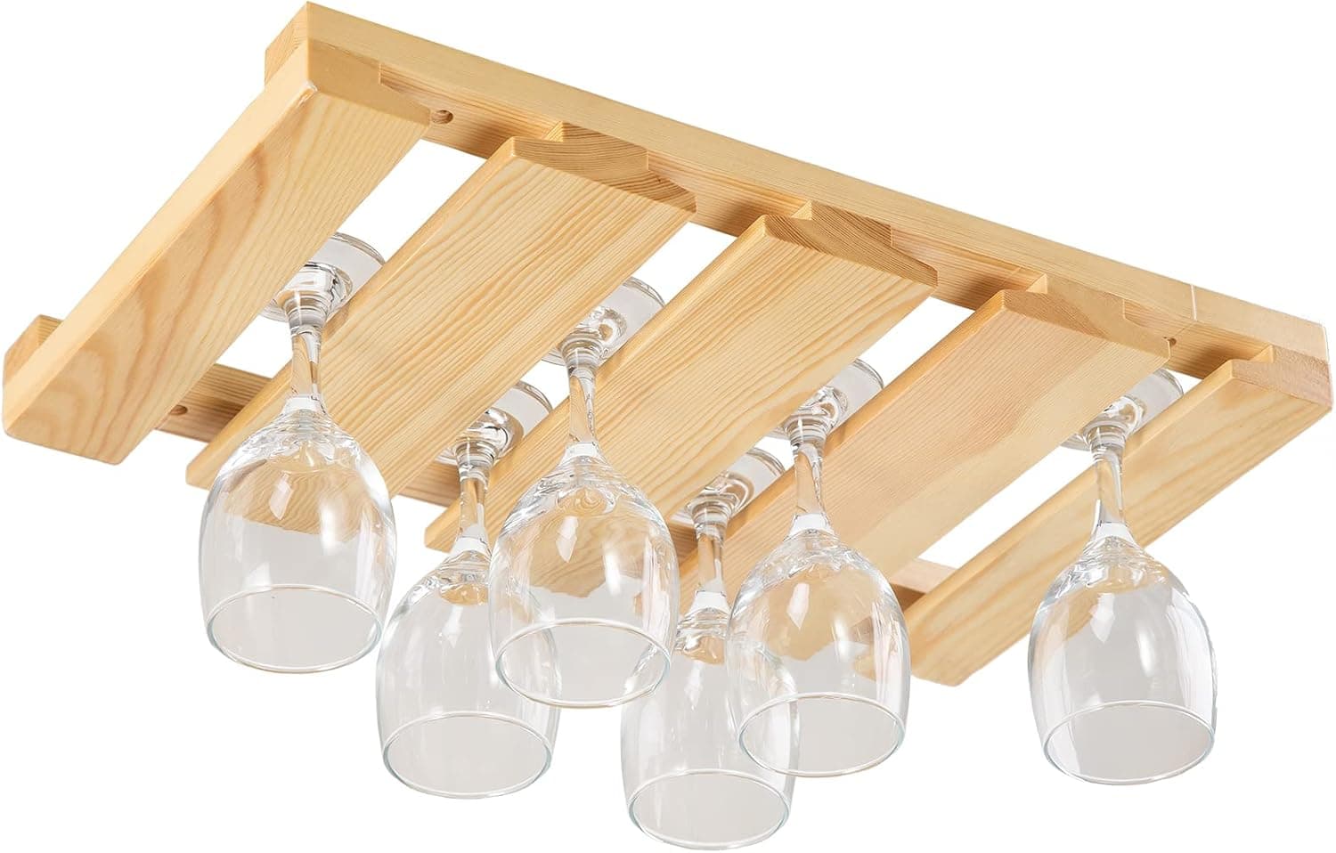 bluegift Rustic Wine Glass Holder Under Cabinet Wooden Stemware Rack, Fits 6 to 12 Glasses(Natural)