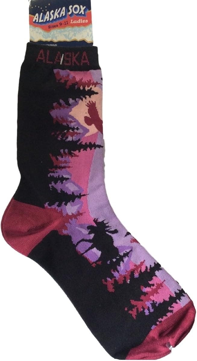 Alaska Novelty Socks Moose Mountain Scene Ladies 8-11 Cotton Blend