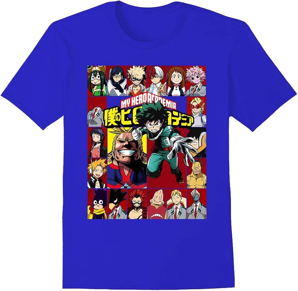 All of Class 1A and All Might, My Hero Academia Premium T-Shirt (Small, Blue)