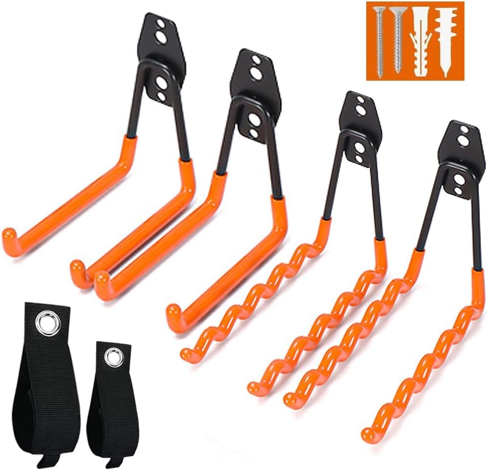 6PCS Garage Hooks Heavy Duty, Steel Storage Utility Hook, Garage Organization Tool Shelf Have Anti Slip Coating for Organizing Power or Garden Tools, Bike, Cable Organization, Men’s Gift