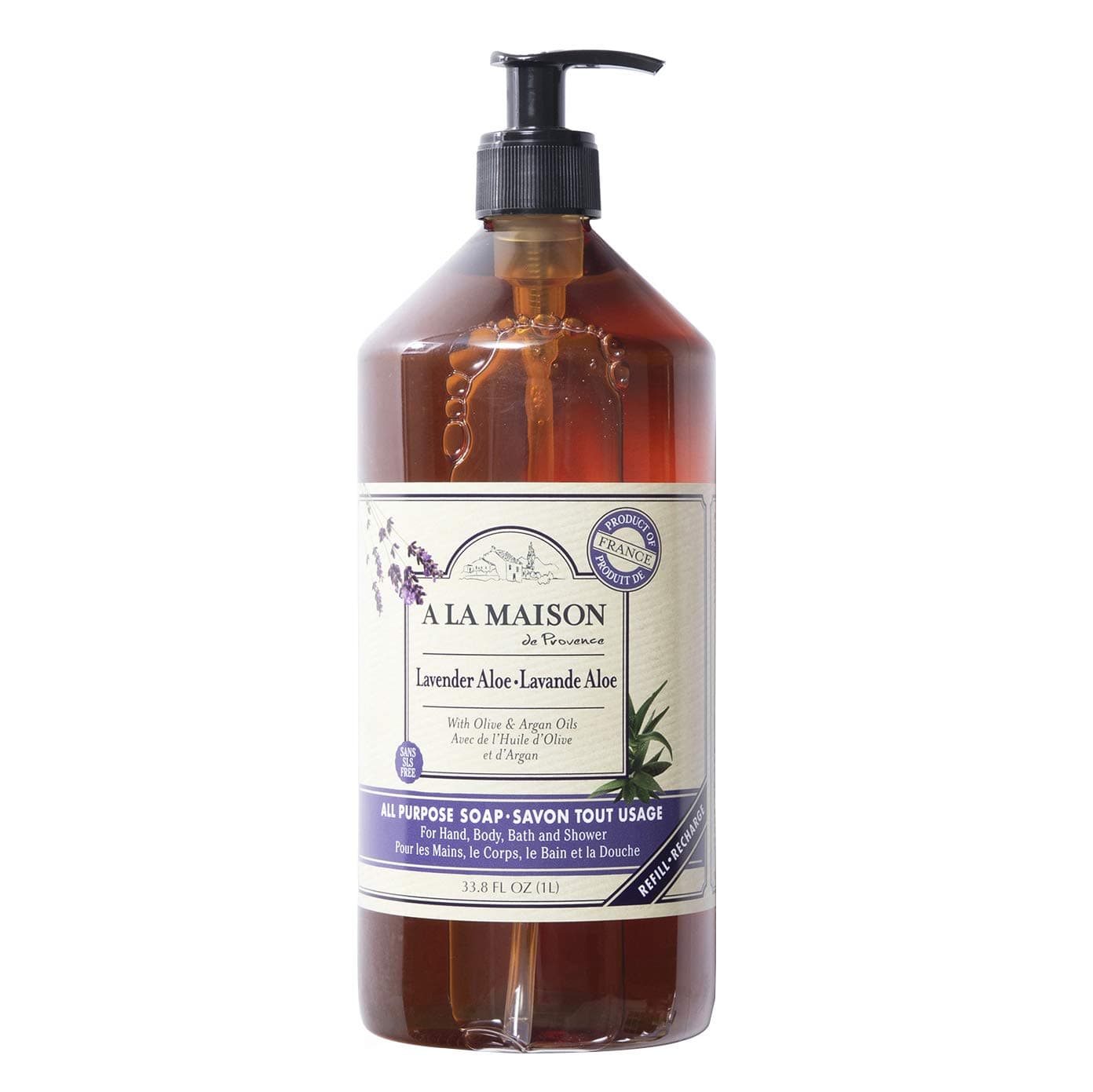 A LA MAISON Lavender Aloe Liquid Hand Soap - Triple French Milled Natural Moisturizing Hand Soap Refill (33.8 oz Bottle)