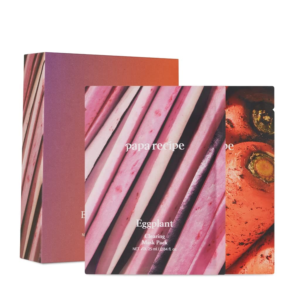 Papa Recipe Bombee Sheet Mask, Korean moisturizing honey mask pack for dehydrated and sensitive skin 10 sheets (carrot+eggplant)