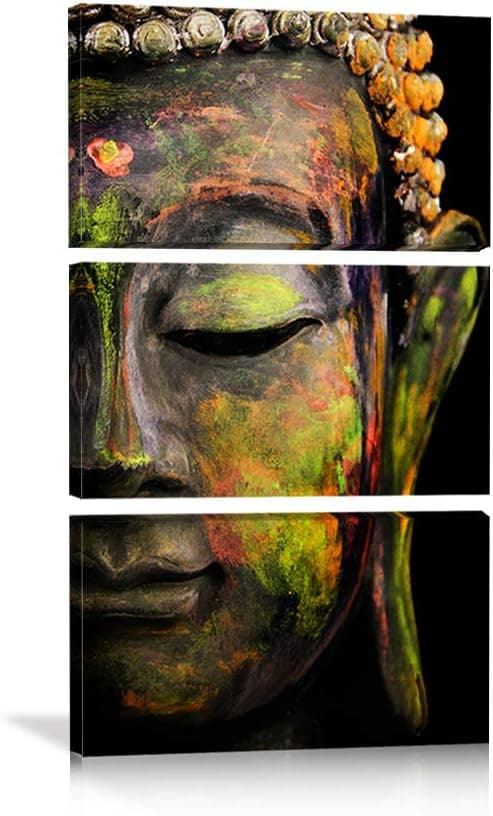VIIVEI Buddha Canvas Wall Art Print Painting Abstract Buddhist Artork Home Decor for Living Room Contemporary Pictures 3 Panel Large Poster Picture Framed Ready to Hang 20" W x 42" H