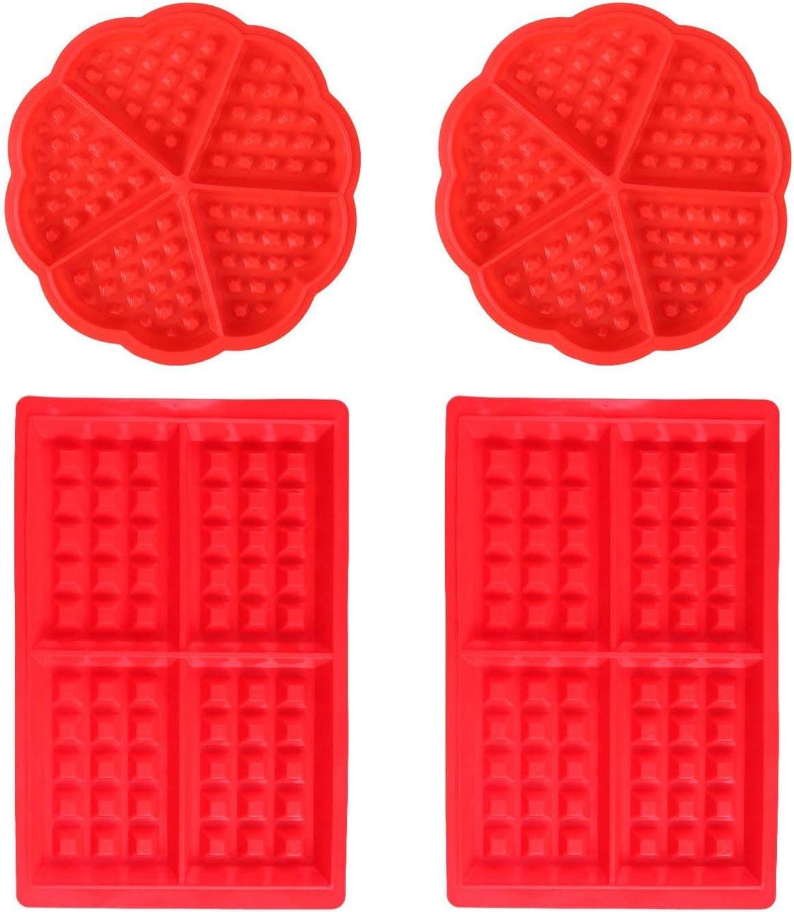 Waffles Baking Mould Silicone - WENTS 4 PCS Muffin Pans Molds Cake Chocolate Pan Kitchen Accessories Heart and Square Red