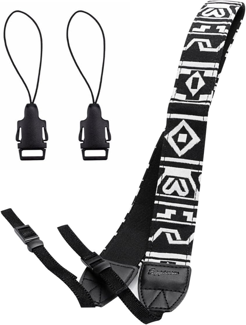 Eggsnow Camera Shoulder Strap Universal Vintage Camera Neck Belt Strap for Women Men All DSLR SLR Nikon Canon Sony Olympus Pentax Samsung-White Black