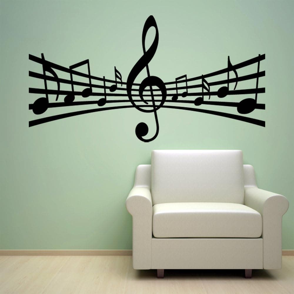 Staff with Clef and Music Notes Vinyl Wall Decal Sticker Art, Studio, Home Decor, Mural