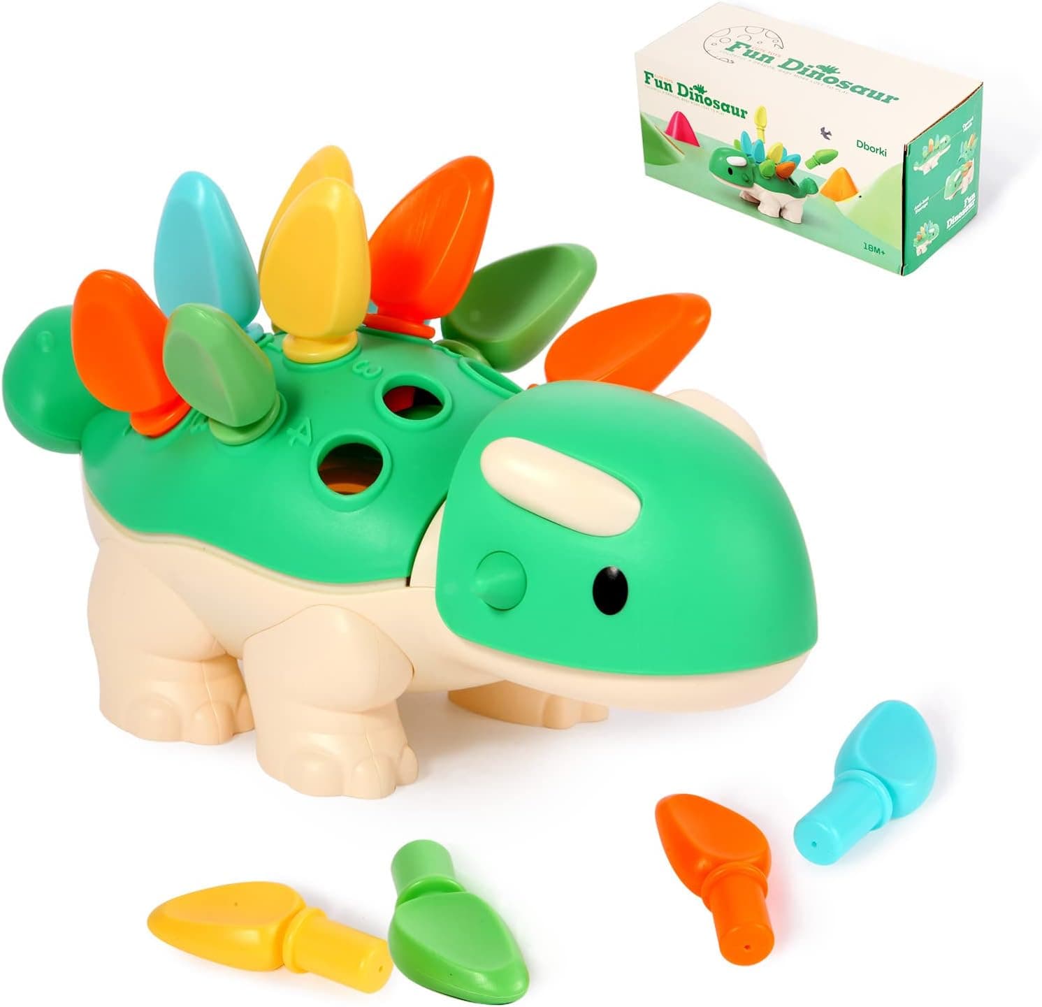 Hooku Dinosaur Toys for 1 Year Old, Toddler Montessori Toys for 1 Year Old, Spike The Fine Motor Baby Dinosaur Toys, Baby Sensory Toys for Toddlers 1-3, Birthday Gifts for Baby Boy Girl