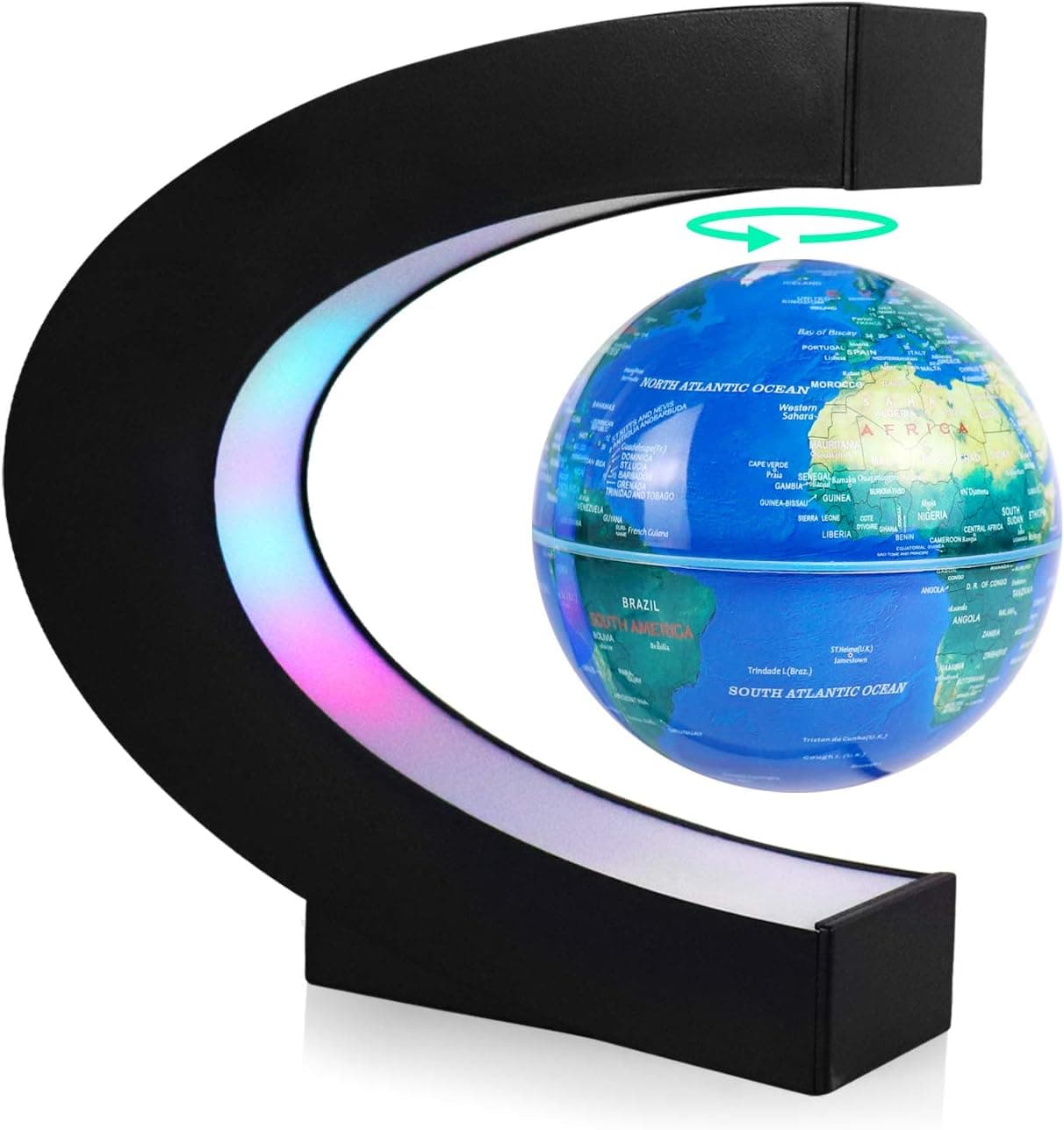 PURAIN 3” Magnetic Floating Globe 24-Hours Auto-Rotating C Shape Levitating Globe with LED Light World Map, Gift for Men Adult Kids Home Office Christmas