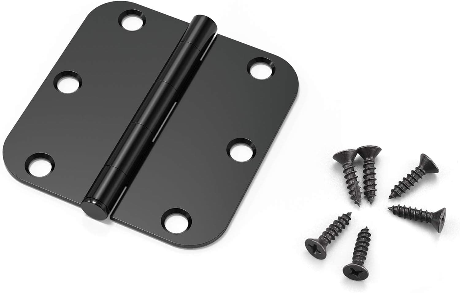 KNOBWELL 3 Pack Matte Black Door Hinges 3.5" x 3.5" Extruded Solid Brass Door Hinge with Black Finish, Interior Door Hinges, 5/8" Radius Corners