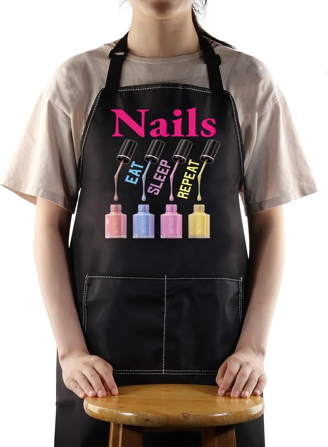WZMPA Nail Technician Aprons Nail Artist Gifts Eat Sleep Nails Repeat Nail Tech Adjustable Apron For Nail Salons