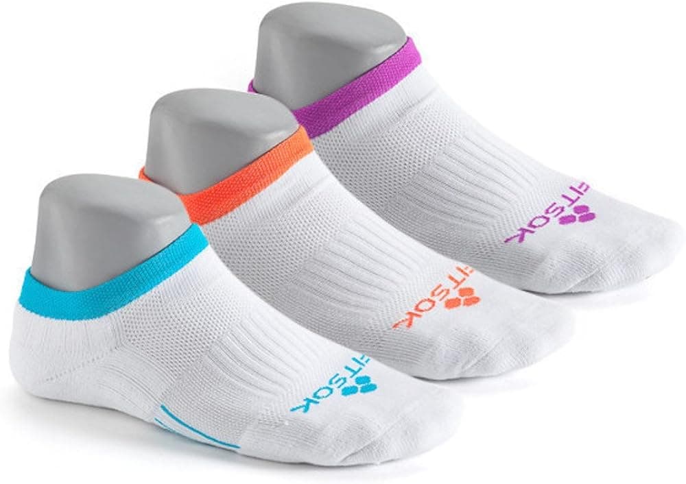 Fitsok Women's CF2 Low Cut Sock 3-Pack (Cushioned - Coral Aqua and Berry, Medium)