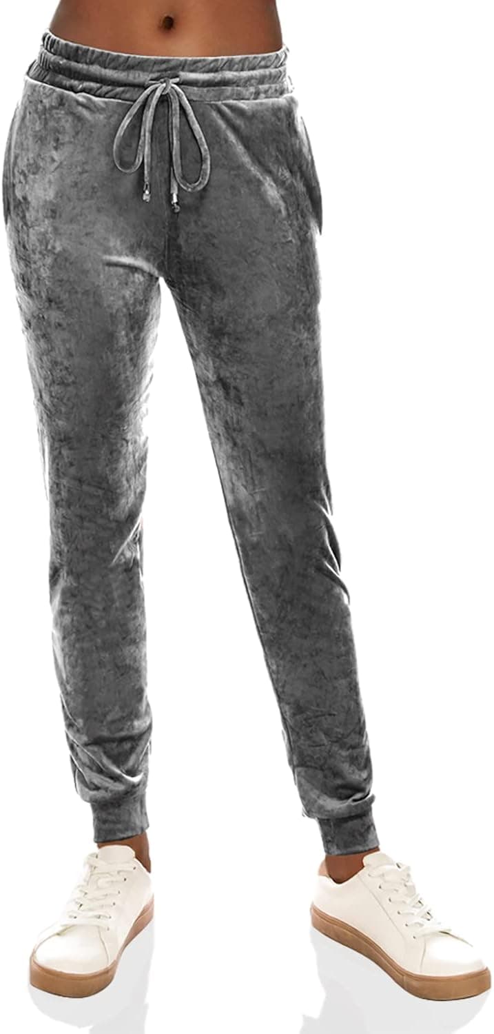 ALWAYS Women's Velvet Velour Joggers - Basic Premium Soft Stretch Warm Winter Sweatpants