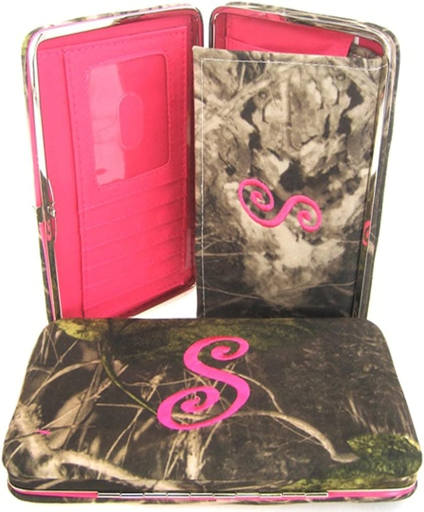 Soft Camo Initial " S " Thick Flat Wallet Clutch Purse Hot Pink Camoflauge