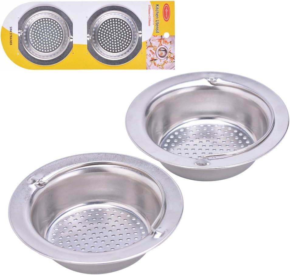 2PCS Kitchen Sink Strainer With Handle Stainless Steel Garbage Portable Strainer Basket By HOXHA, Large Wide Rim 4.3" Diameter