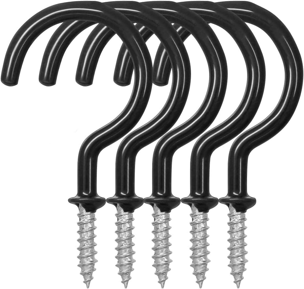 25 Pack Cup Hook Ceiling Hooks, 2.9 Inches, FineGood Vinyl Coated Screw-in Hanger for Indoor and Outdoor Use - Black