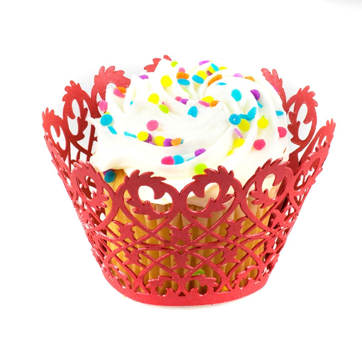 Linen and Bags 120 Piece Laser Cut Ornate Lattice Designs Decorative Cupcake Liners Party Cupcake Wrappers (Red)
