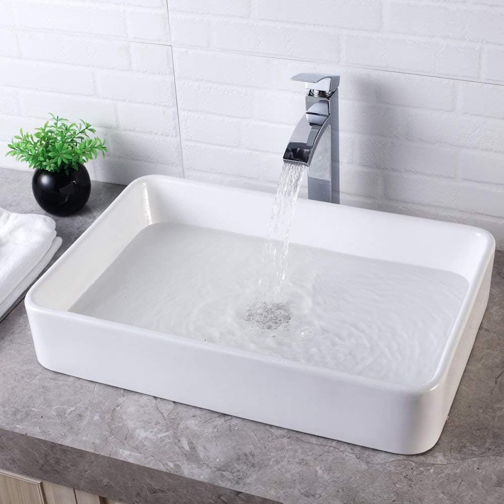 Lordear White Bathroom Sink 24"x16" Rectangle Bathroom Vessel Sink Modern Above Counter White Farmhouse 24 Inch Bathroom Sink Porcelain Ceramic Vanity Sink Art Basin
