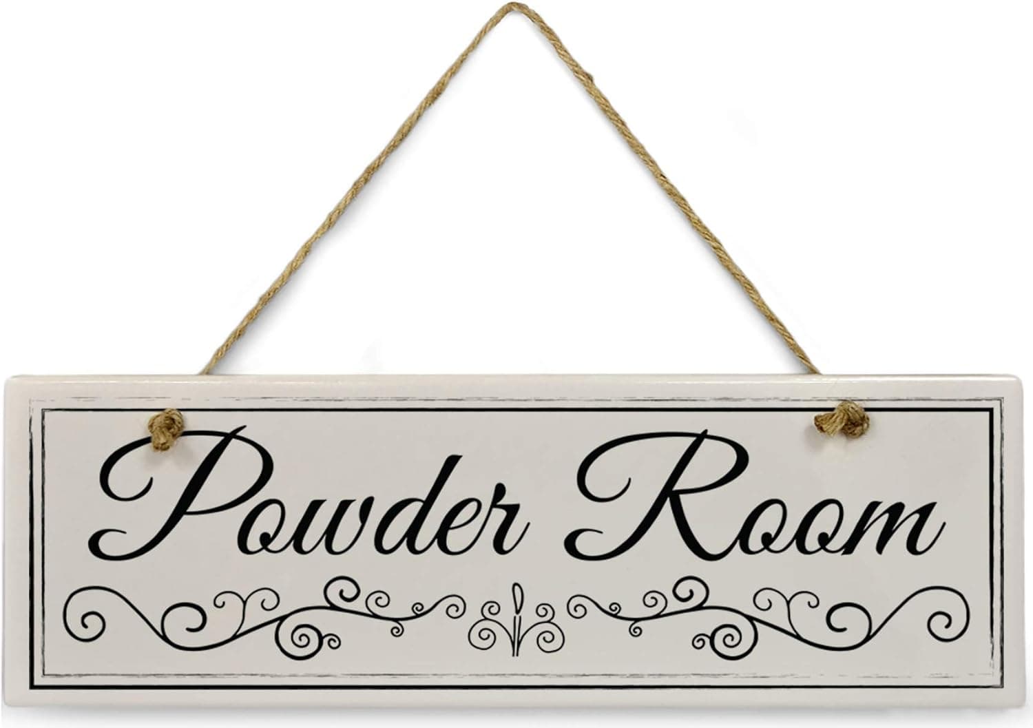 Cedar Crate Market Powder Room Black & White Bathroom Sign 11 3/4" x 4” x 5/16”Home Décor Collection Ceramic with Design Rectangle Bathroom Wall Plaque, Bathroom Wall Décor, Bathroom Décor Wall Art