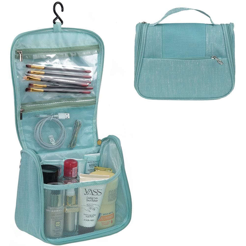 Waterproof Hanging Toiletry Bag Travel Cosmetic Makeup Bag Shower Bathroom Bag for Women Girls & Shaving Kit Organizer Bag for Men (Light green-A)