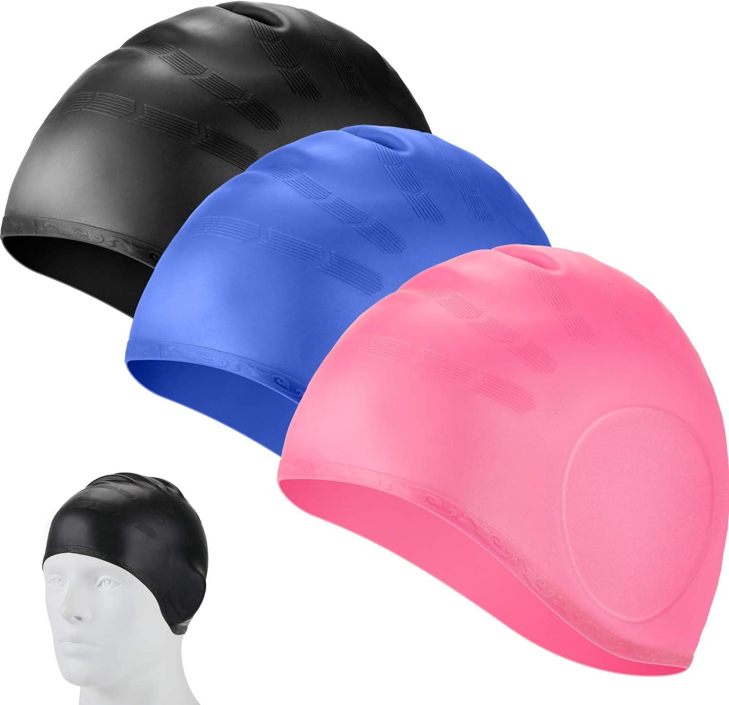 3 Pieces Waterproof Swimming Cap with Ear Silicone Swim Cap Unisex Swimming Hat for Reducing Water Intake