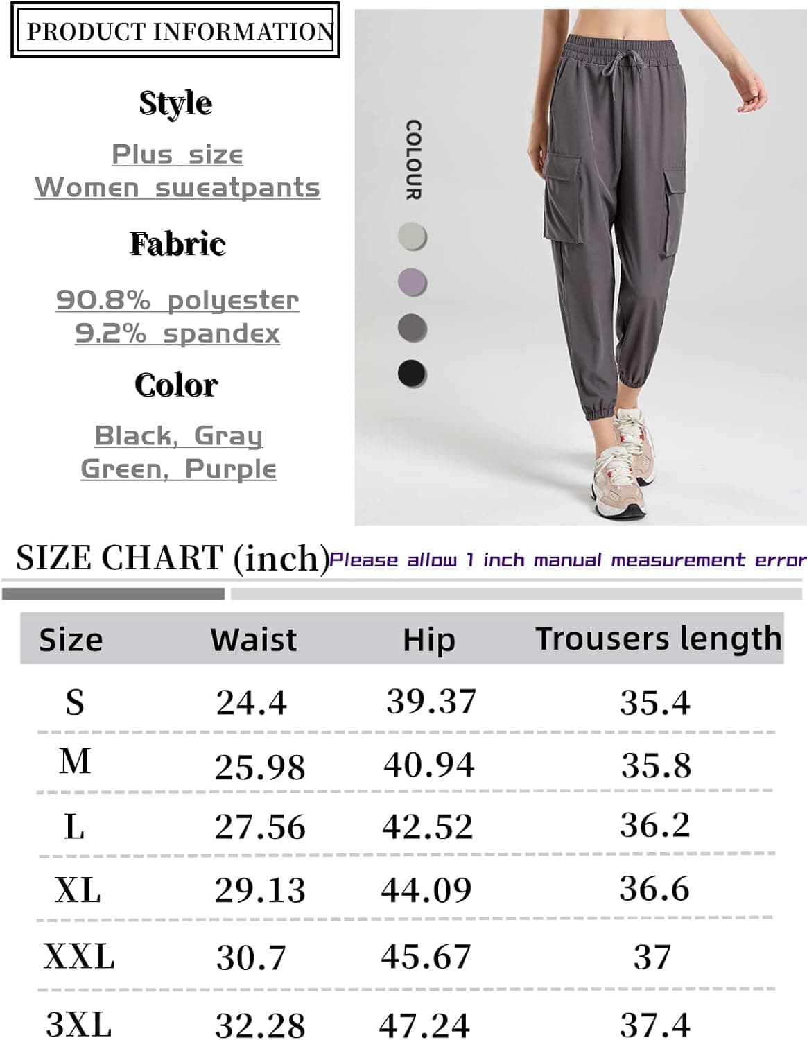 Cargo Pants Women with Pockets Lightweight Hiking Joggers Quick Dry Water Resistant Dark Grey S