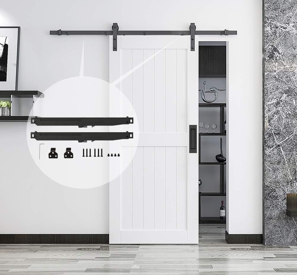 Diyhd 6.6FT Two Sides Soft Closing Rustic Black Sliding Barn Door Hardware Track Kit (6.6ft-Two Side softclose)