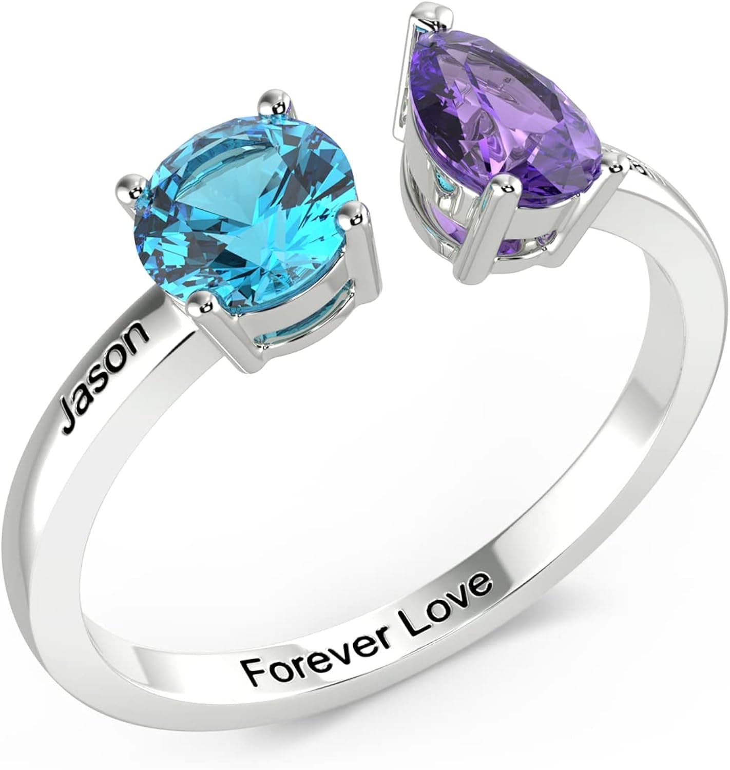 Lam Hub Fong Toi Et Moi Ring Cubic Zirconia Dual Main Stone Promise Rings for Her Sterling Silver Engagement Name Rings for Women Custom 2 Birthstones Name Promise Rings for Women Girls