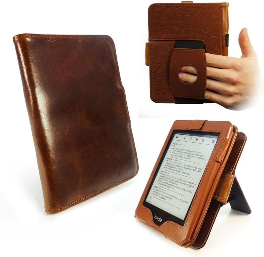 Tuff-Luv Vintage Leather 'Embrace Plus' case cover & stand for Kindle Touch / Paperwhite (Sleep Book) - Brown